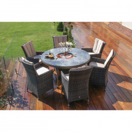 LA 6 Seat Round Ice Bucket Dining Set with Lazy Susan / Brown LA 6 Seat Round Ice Bucket Dining Set with Lazy Susan / Brown