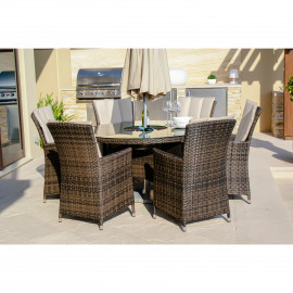 LA 6 Seat Round Ice Bucket Dining Set with Lazy Susan / Brown LA 6 Seat Round Ice Bucket Dining Set with Lazy Susan / Brown