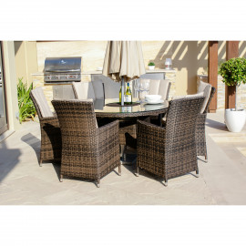 LA 6 Seat Round Ice Bucket Dining Set with Lazy Susan / Brown LA 6 Seat Round Ice Bucket Dining Set with Lazy Susan / Brown