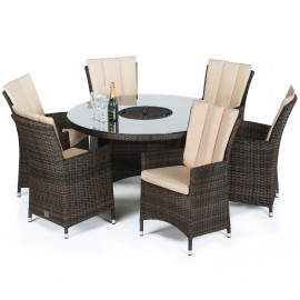 LA 6 Seat Round Ice Bucket Dining Set with Lazy Susan / Brown LA 6 Seat Round Ice Bucket Dining Set with Lazy Susan / Brown