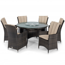 LA 6 Seat Round Ice Bucket Dining Set with Lazy Susan / Brown LA 6 Seat Round Ice Bucket Dining Set with Lazy Susan / Brown