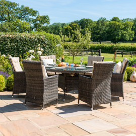 LA 6 Seat Round Ice Bucket Dining Set with Lazy Susan / Brown LA 6 Seat Round Ice Bucket Dining Set with Lazy Susan / Brown