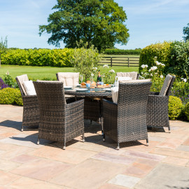 LA 6 Seat Round Ice Bucket Dining Set with Lazy Susan / Brown LA 6 Seat Round Ice Bucket Dining Set with Lazy Susan / Brown