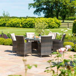 LA 6 Seat Round Ice Bucket Dining Set with Lazy Susan / Brown LA 6 Seat Round Ice Bucket Dining Set with Lazy Susan / Brown