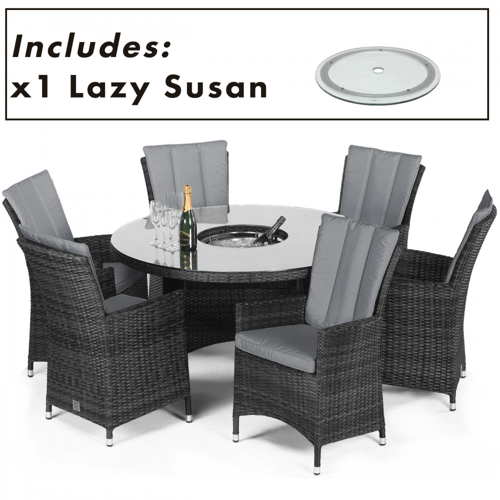 LA 6 Seat Round Ice Bucket Dining Set with Lazy Susan / Grey LA 6 Seat Round Ice Bucket Dining Set with Lazy Susan / Grey
