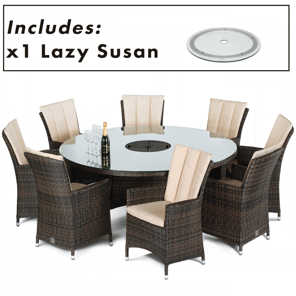 LA 8 Seat Round Ice Bucket Dining Set with Lazy Susan / Brown LA 8 Seat Round Ice Bucket Dining Set with Lazy Susan / Brown