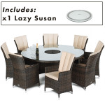 LA 8 Seat Round Ice Bucket Dining Set with Lazy Susan / Brown LA 8 Seat Round Ice Bucket Dining Set with Lazy Susan / Brown