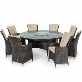 LA 8 Seat Round Ice Bucket Dining Set with Lazy Susan / Brown LA 8 Seat Round Ice Bucket Dining Set with Lazy Susan / Brown