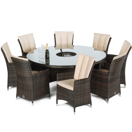 LA 8 Seat Round Ice Bucket Dining Set with Lazy Susan / Brown LA 8 Seat Round Ice Bucket Dining Set with Lazy Susan / Brown