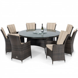 LA 8 Seat Round Ice Bucket Dining Set with Lazy Susan / Brown LA 8 Seat Round Ice Bucket Dining Set with Lazy Susan / Brown