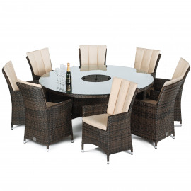 LA 8 Seat Round Ice Bucket Dining Set with Lazy Susan / Brown LA 8 Seat Round Ice Bucket Dining Set with Lazy Susan / Brown