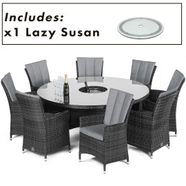 LA 8 Seat Round Ice Bucket Dining Set with Lazy Susan / Grey