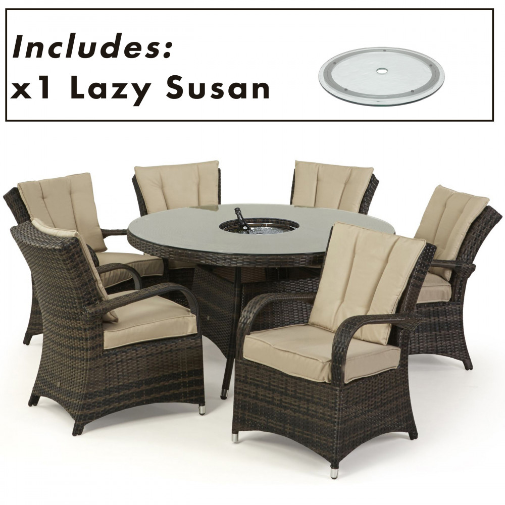 Texas 6 Seat Round Ice Bucket Dining Set with Lazy Susan / Brown Texas 6 Seat Round Ice Bucket Dining Set with Lazy Susan / Brown