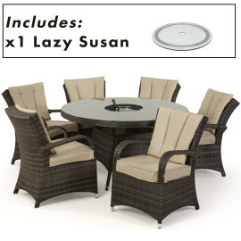 Texas 6 Seat Round Ice Bucket Dining Set with Lazy Susan / Brown