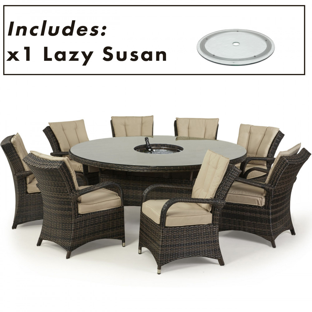 Texas 8 Seat Round Ice Bucket Dining Set with Lazy Susan / Brown Texas 8 Seat Round Ice Bucket Dining Set with Lazy Susan / Brown