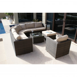 Barcelona Corner Group with Ice Bucket and Chair / Brown