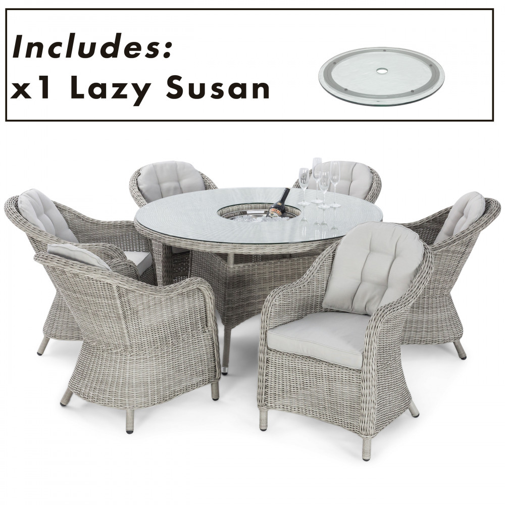 Oxford 6 Seat Round Ice Bucket Dining Set with Heritage Chairs Lazy Susan Oxford 6 Seat Round Ice Bucket Dining Set with Heritage Chairs Lazy Susan