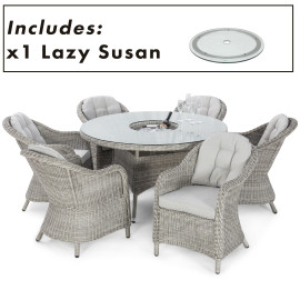 Oxford 6 Seat Round Ice Bucket Dining Set with Heritage Chairs Lazy Susan
