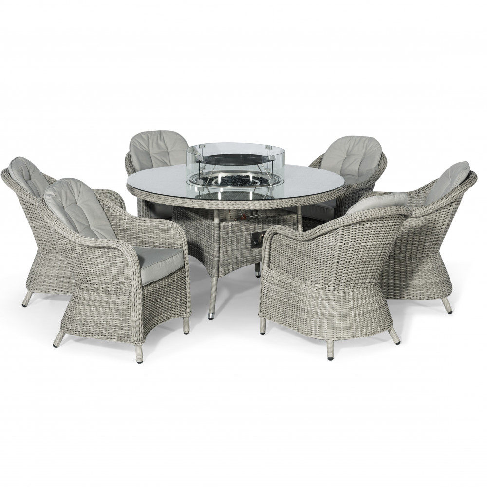 Oxford 6 Seat Round Fire Pit Dining Set with Heritage Chairs and Lazy Susan