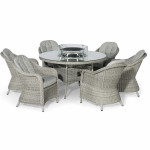 Oxford 6 Seat Round Fire Pit Dining Set with Heritage Chairs and Lazy Susan