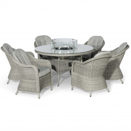 Oxford 6 Seat Round Fire Pit Dining Set with Heritage Chairs and Lazy Susan