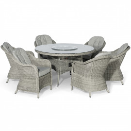 Oxford 6 Seat Round Fire Pit Dining Set with Heritage Chairs and Lazy Susan