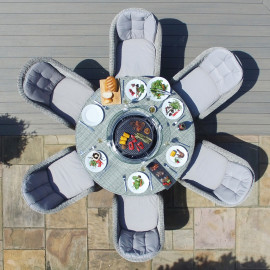 Oxford 6 Seat Round Fire Pit Dining Set with Heritage Chairs and Lazy Susan