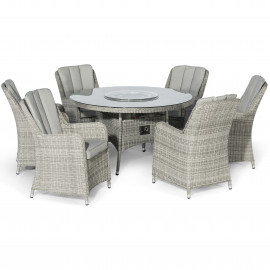 Oxford 6 Seat Round Fire Pit Dining Set with Venice Chairs and Lazy Susan Oxford 6 Seat Round Fire Pit Dining Set with Venice Chairs and Lazy Susan