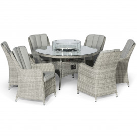 Oxford 6 Seat Round Fire Pit Dining Set with Venice Chairs and Lazy Susan Oxford 6 Seat Round Fire Pit Dining Set with Venice Chairs and Lazy Susan