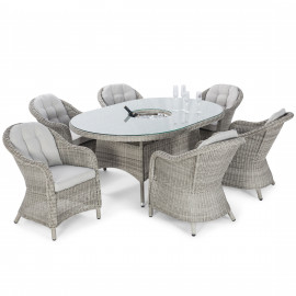 Oxford 6 Seat Oval Ice Bucket Dining Set with Heritage Chairs Lazy Susan