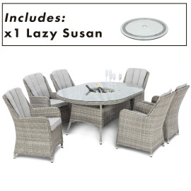 Oxford 6 Seat Oval Ice Bucket Dining Set with Venice Chairs Lazy Susan