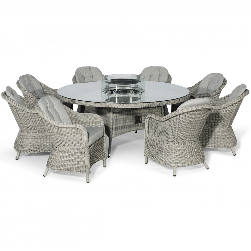 Oxford 8 Seat Round Fire Pit Dining Set with Heritage Chairs and Lazy Susan