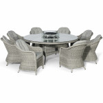 Oxford 8 Seat Round Fire Pit Dining Set with Heritage Chairs and Lazy Susan