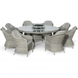 Oxford 8 Seat Round Fire Pit Dining Set with Heritage Chairs and Lazy Susan