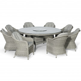 Oxford 8 Seat Round Fire Pit Dining Set with Heritage Chairs and Lazy Susan