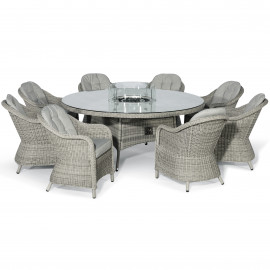 Oxford 8 Seat Round Fire Pit Dining Set with Heritage Chairs and Lazy Susan