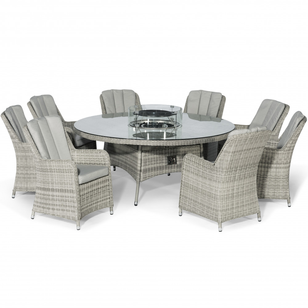 Oxford 8 Seat Round Fire Pit Dining Set with Venice Chairs and Lazy Susan Oxford 8 Seat Round Fire Pit Dining Set with Venice Chairs and Lazy Susan