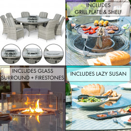Oxford 8 Seat Round Fire Pit Dining Set with Venice Chairs and Lazy Susan Oxford 8 Seat Round Fire Pit Dining Set with Venice Chairs and Lazy Susan