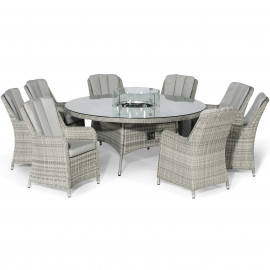 Oxford 8 Seat Round Fire Pit Dining Set with Venice Chairs and Lazy Susan Oxford 8 Seat Round Fire Pit Dining Set with Venice Chairs and Lazy Susan