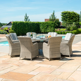 Oxford 8 Seat Round Fire Pit Dining Set with Venice Chairs and Lazy Susan Oxford 8 Seat Round Fire Pit Dining Set with Venice Chairs and Lazy Susan