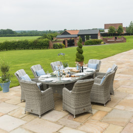 Oxford 8 Seat Oval Ice Bucket Dining Set with Venice Chairs Lazy Susan