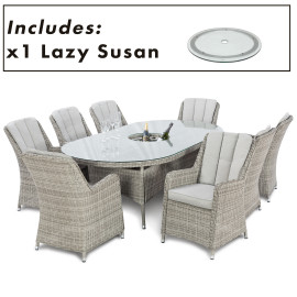 Oxford 8 Seat Oval Ice Bucket Dining Set with Venice Chairs Lazy Susan