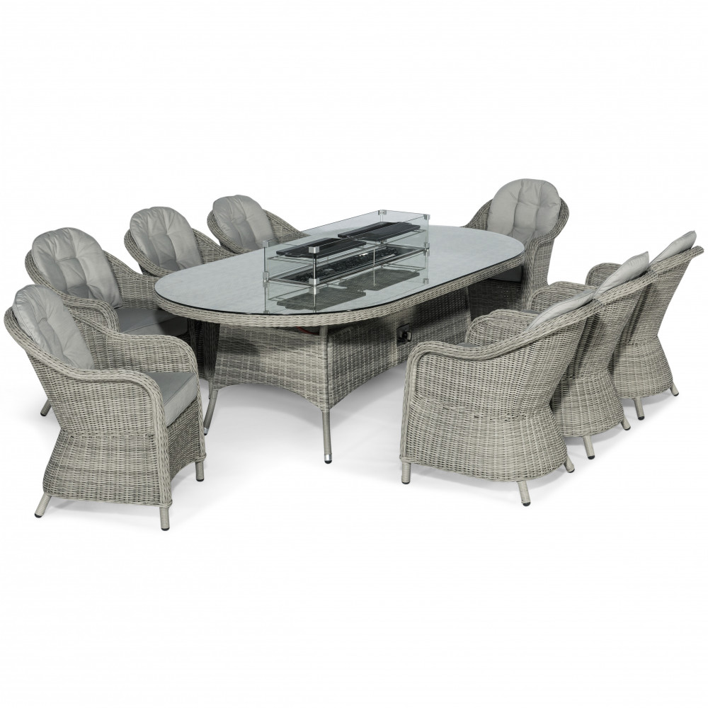 Oxford 8 Seat Oval Fire Pit Dining Set with Heritage Chairs