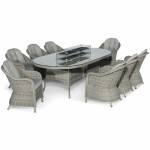 Oxford 8 Seat Oval Fire Pit Dining Set with Heritage Chairs