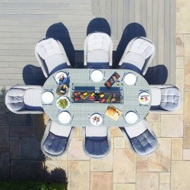 Oxford 8 Seat Oval Fire Pit Dining Set with Heritage Chairs