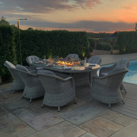 Oxford 8 Seat Oval Fire Pit Dining Set with Heritage Chairs