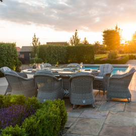 Oxford 8 Seat Oval Fire Pit Dining Set with Heritage Chairs