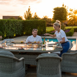 Oxford 8 Seat Oval Fire Pit Dining Set with Heritage Chairs