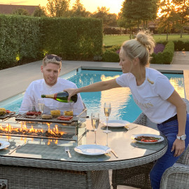 Oxford 8 Seat Oval Fire Pit Dining Set with Heritage Chairs