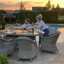 Oxford 8 Seat Oval Fire Pit Dining Set with Heritage Chairs